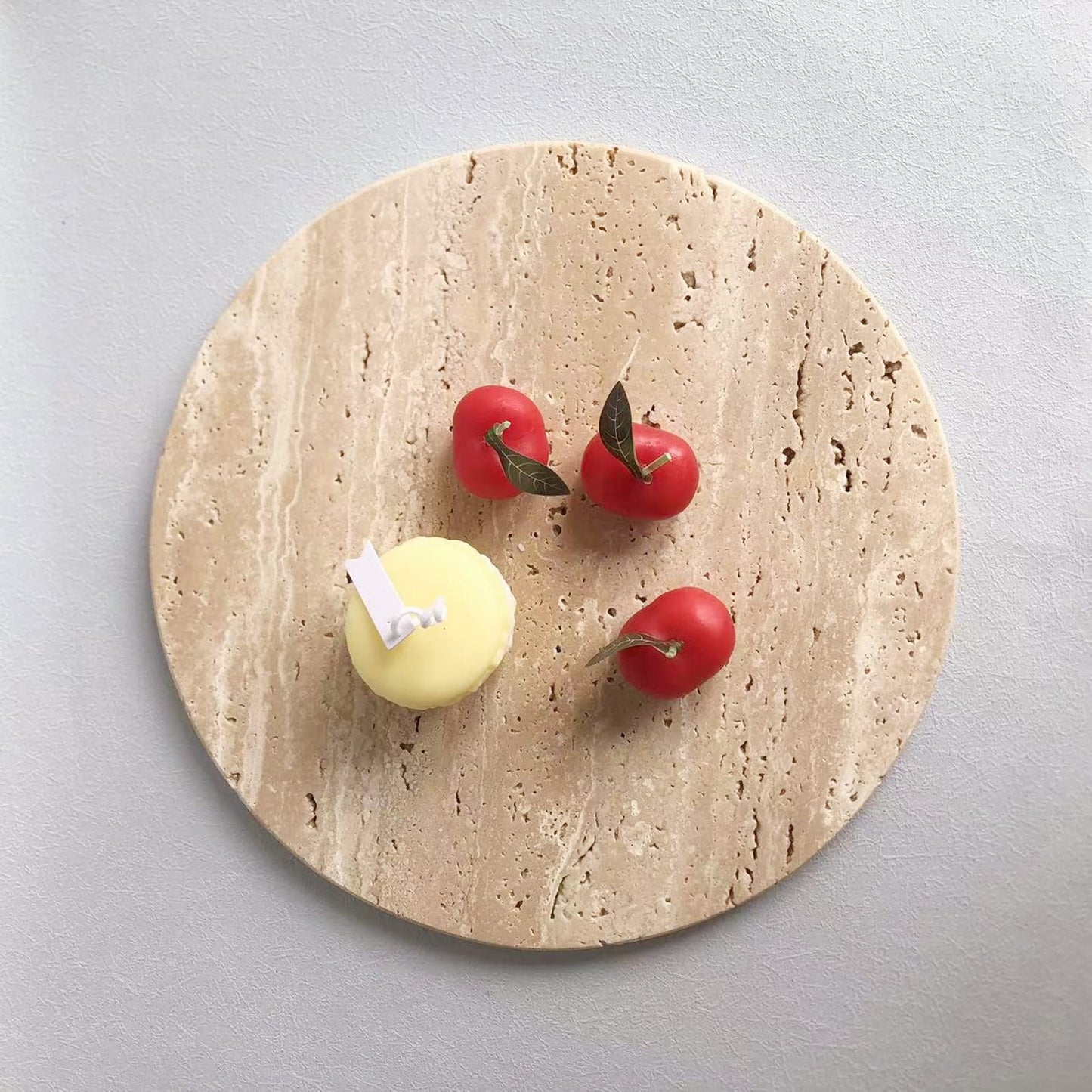 StonePlus Natural Round Marble Tray Smooth Pastry Board for Desserts, Cheese, Coffee, Matte on Both Sides (Beige Travertine)