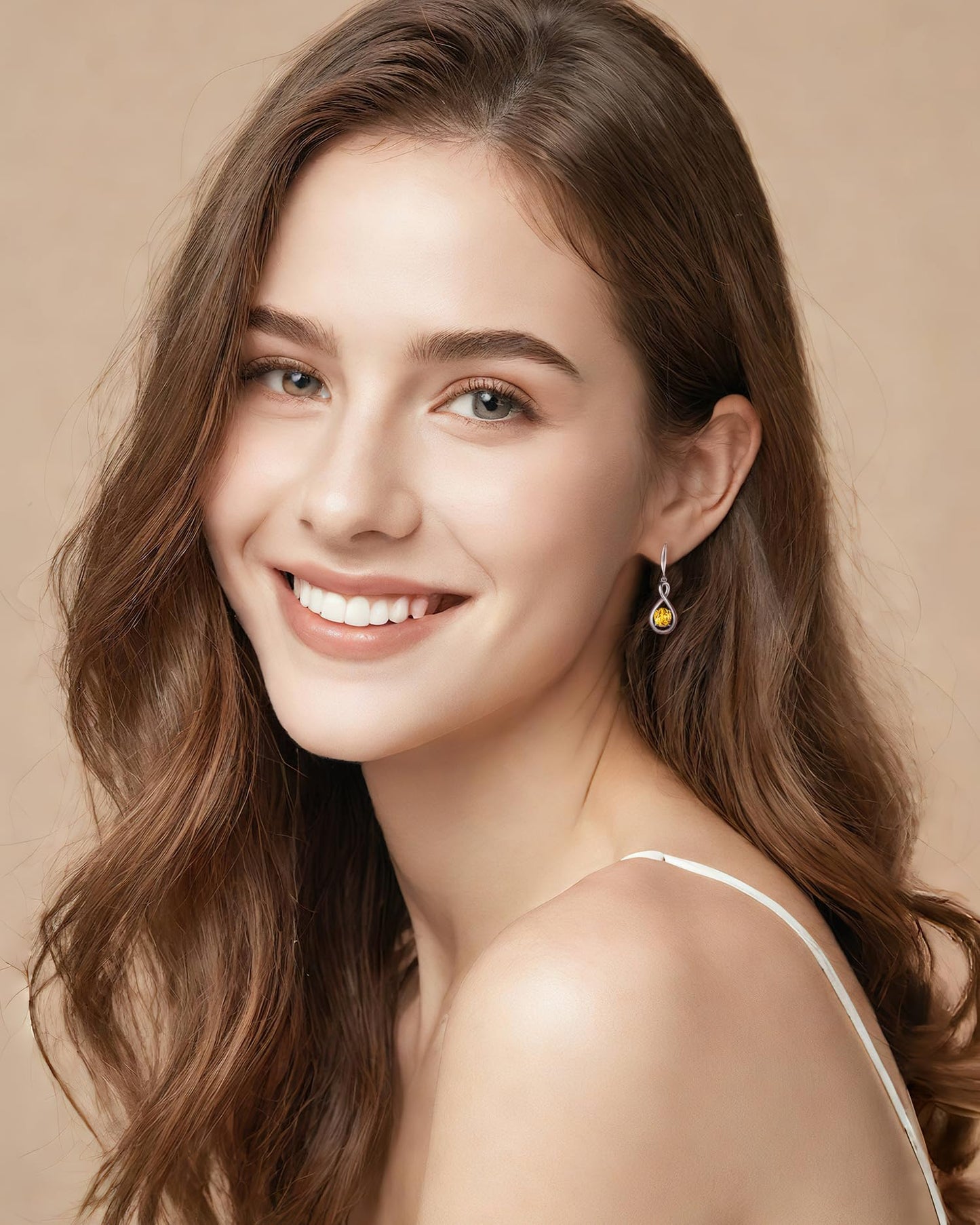 FANCIME Citrine Dangle Drop Earrings 925 Sterling Silver Dainty Infinity Yellow Topaz November Birthstone Earring Fine Jewelry Birthday Mothers Day Gifts for Mom Women Her