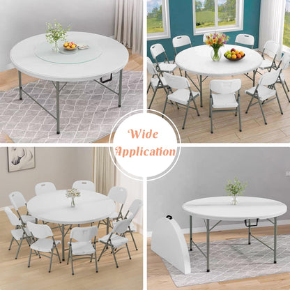 JALANCY 5 FT Round Folding Tables with Carrying Handle 60 inch Heavy Duty Portable Plastic Commercial Table Steel Legs for Party, Dining, Wedding, Events, Picnic Indoor, Outdoor (White,1 Pack)