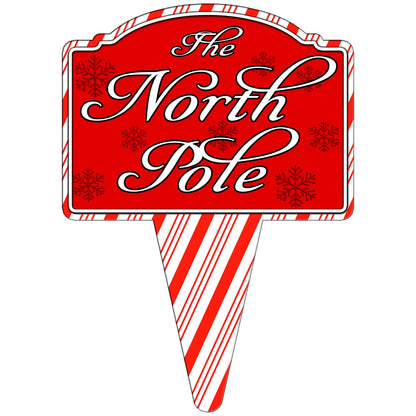 North Pole Santa Home Candy Cane Christmas Holiday Yard Sign For Lawn Grass Home or Business Front Door Durable Metal Built In Stake St. Nicholas Claus Xmas