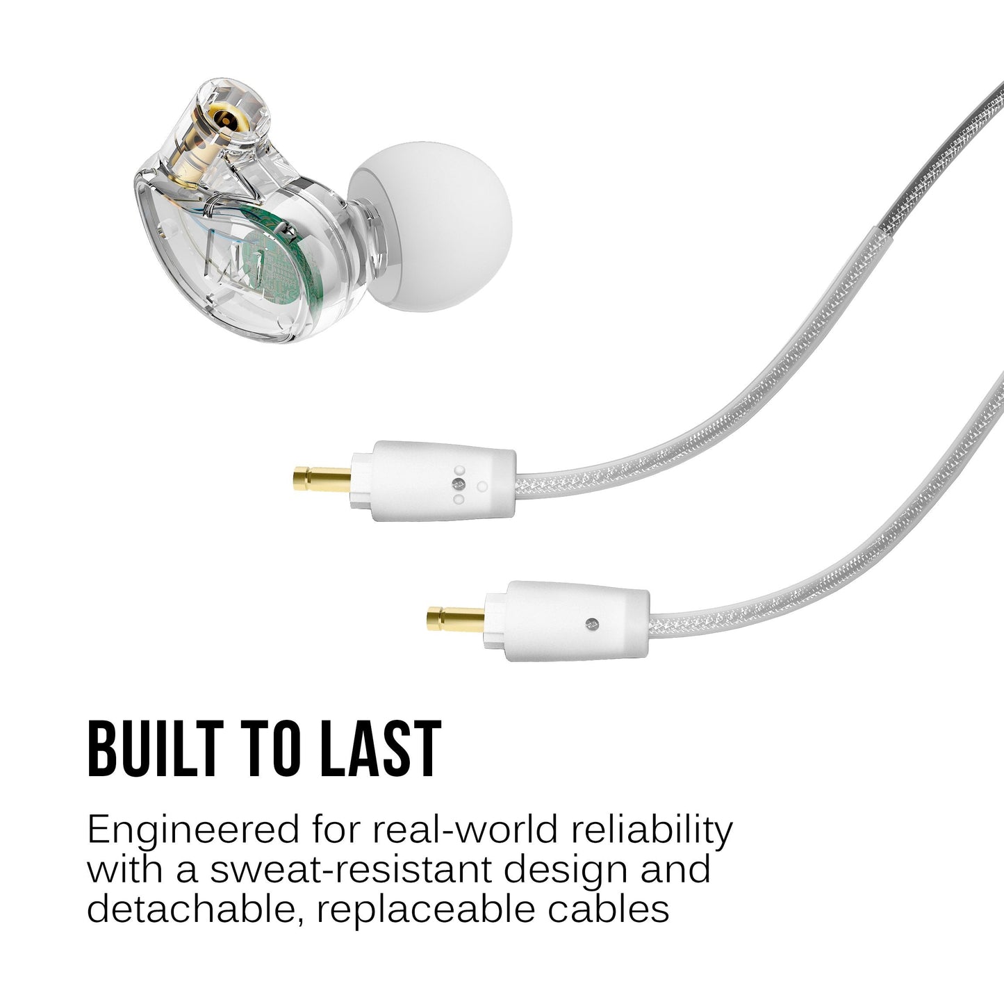 MEE audio M6 PRO In Ear Monitor Headphones for Musicians, 2nd Gen Model With Upgraded Sound, Memory Wire Earhooks & Replaceable Cables, Noise Isolating Professional Earbuds, 2 Cords Included (Clear)