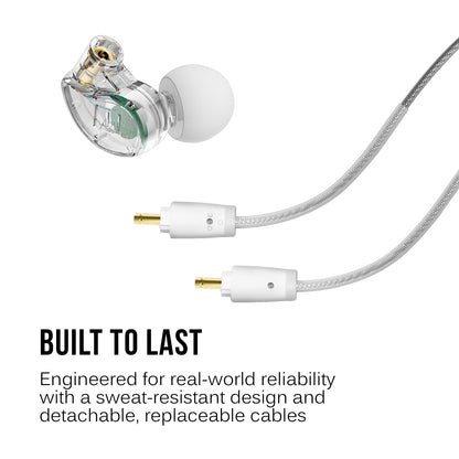 MEE audio M6 PRO In Ear Monitor Headphones for Musicians, 2nd Gen Model With Upgraded Sound, Memory Wire Earhooks & Replaceable Cables, Noise Isolating Professional Earbuds, 2 Cords Included (Clear)