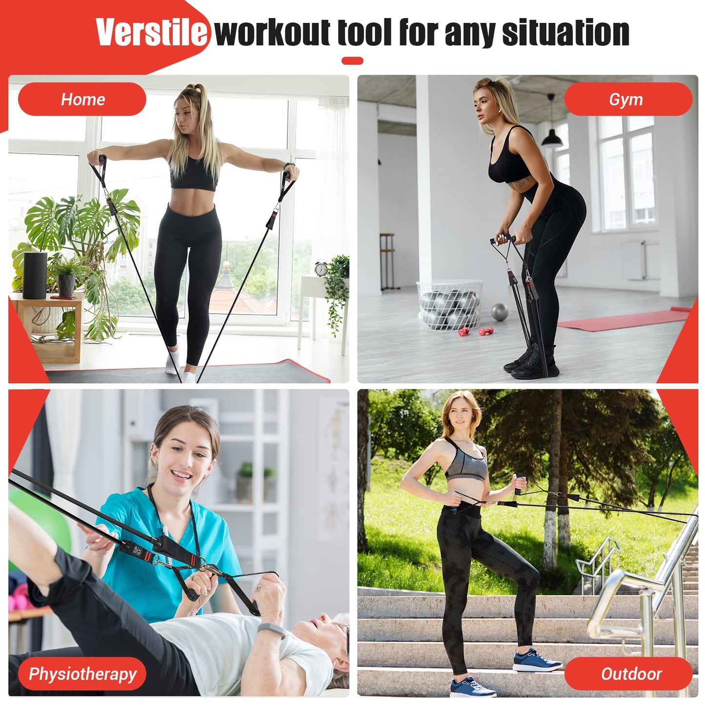 Resistance Bands with Handles for Women, 5 Level Exercise Bands Workout Bands for Physical Therapy, Yoga, Pilates, Door Anchor, Storage Pouch