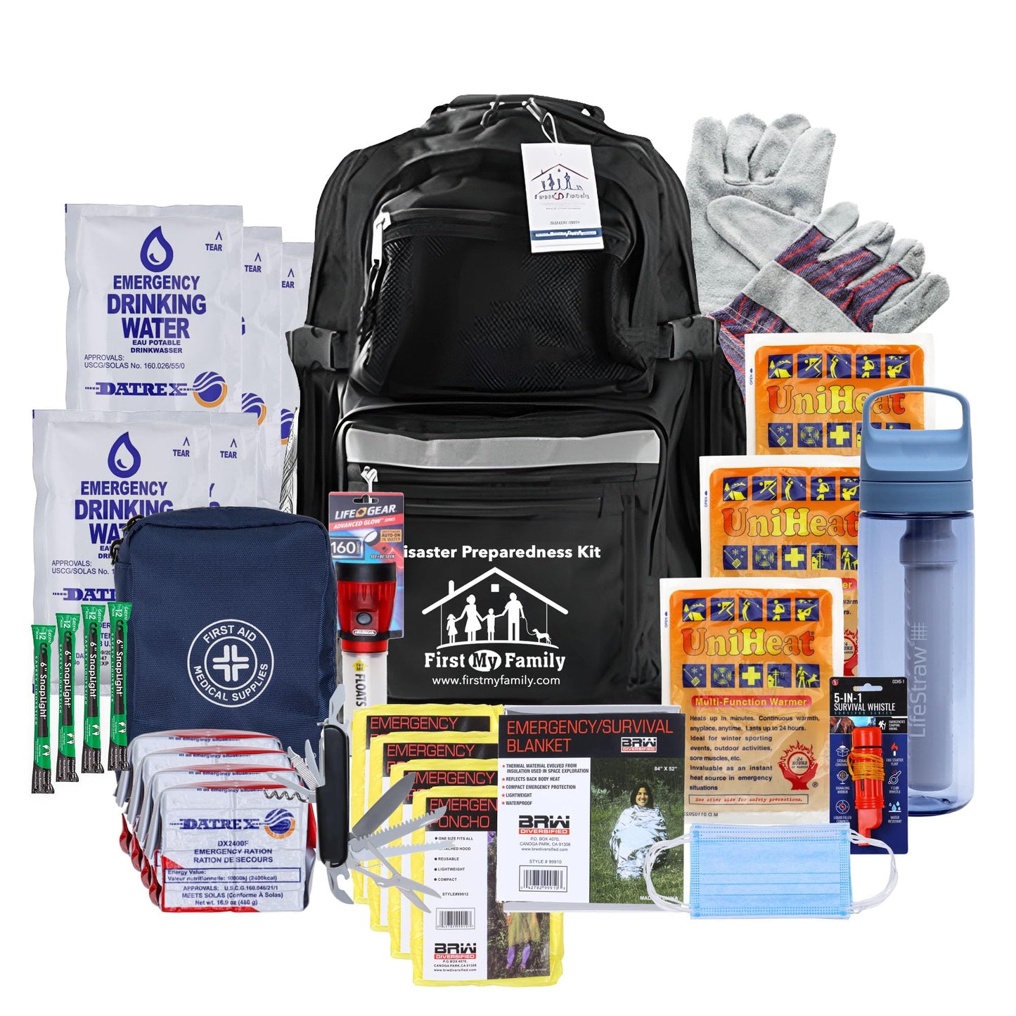 First My Family All-in-One, 72 Hour Bug Out, Emergency Backpack with Survival Gear and First-Aid Supplies.