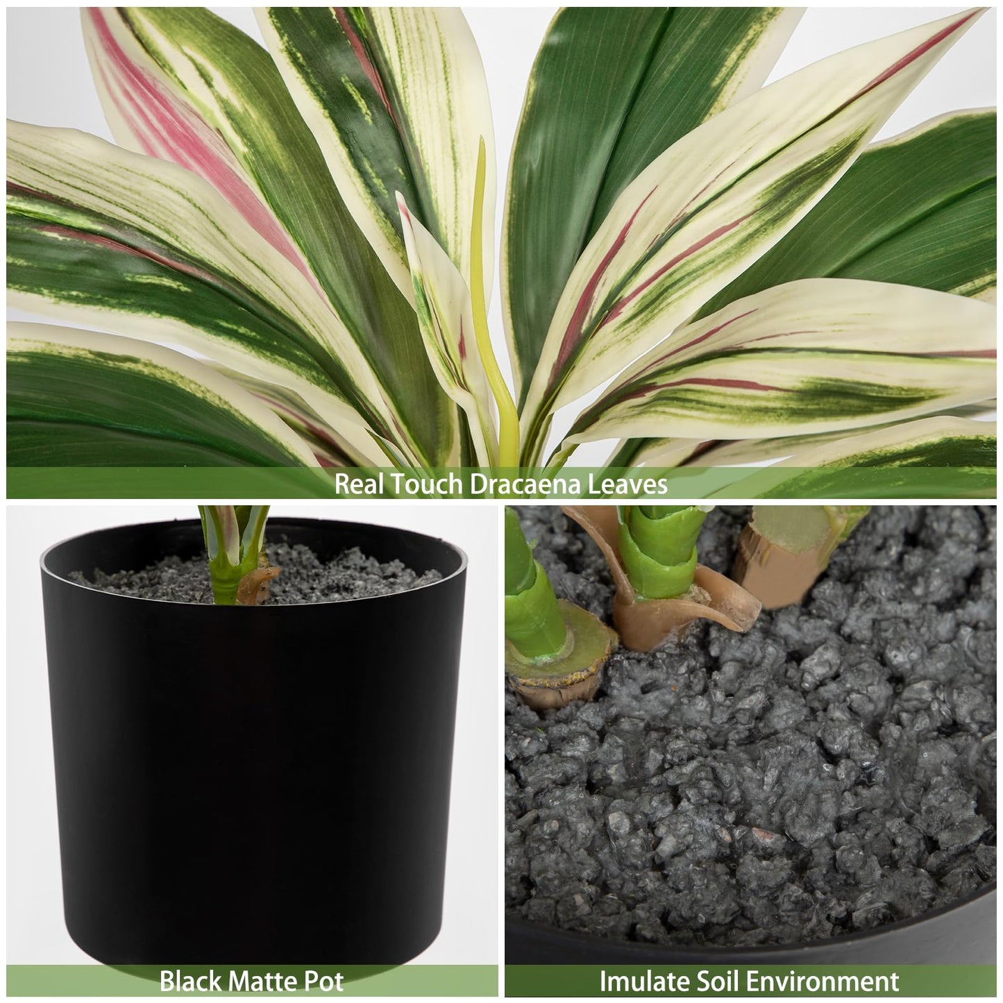 Oairse Artificial Plants Indoor with Pot, 18" Fake Potted Plants Medium Artificial Dracaena Plant in Black Pot Faux Tropical Plants for Bathroom Living Room Office Desk Shelf Decor