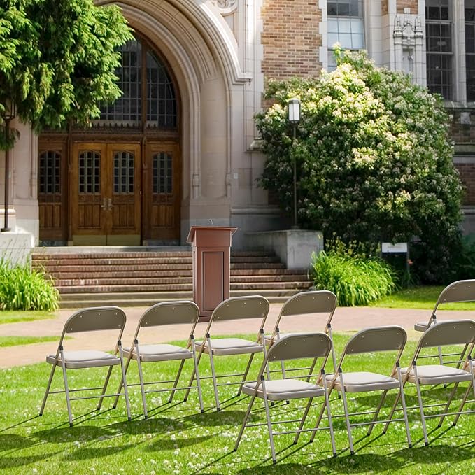 VINGLI 4 Pack Folding Chairs with Padded Seats, Metal Frame with Pu Leather Seat & Back, Capacity 350 lbs, Set of 4, Khaki