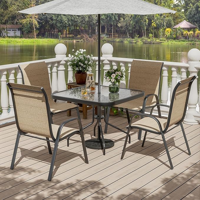 UDPATIO Patio Chairs Set of 4, Stackable Outdoor Dining Chairs with High Back, Breathable Outdoor Chair All Weather Textilene Fabric, 350LBS Capacity for Garden/Backyard (Brown)