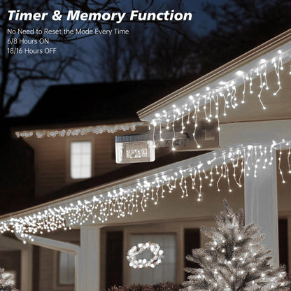 TOPPORTED Icicle Christmas Lights Outdoor,520 LED 49.2FT 8 Modes with 80 Drops Cool White Icicle Lights,Remote Control Outdoor Indoor Fairy String Lights for Christmas Party,Holiday Decorations