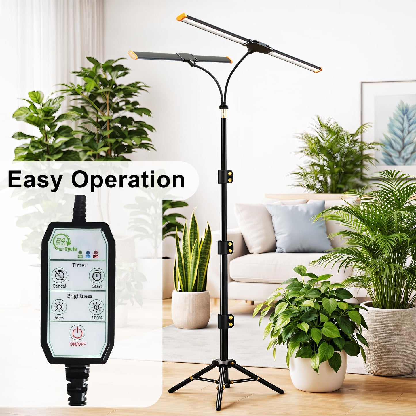 Quehoomii 61'' Grow Light Floor Lamp,6000K White Full Spectrum Growing Light for Indoor Tall Large Plants,Half or Full Brightness Dimmable & Auto Timer,Adjustable Height 17-61",