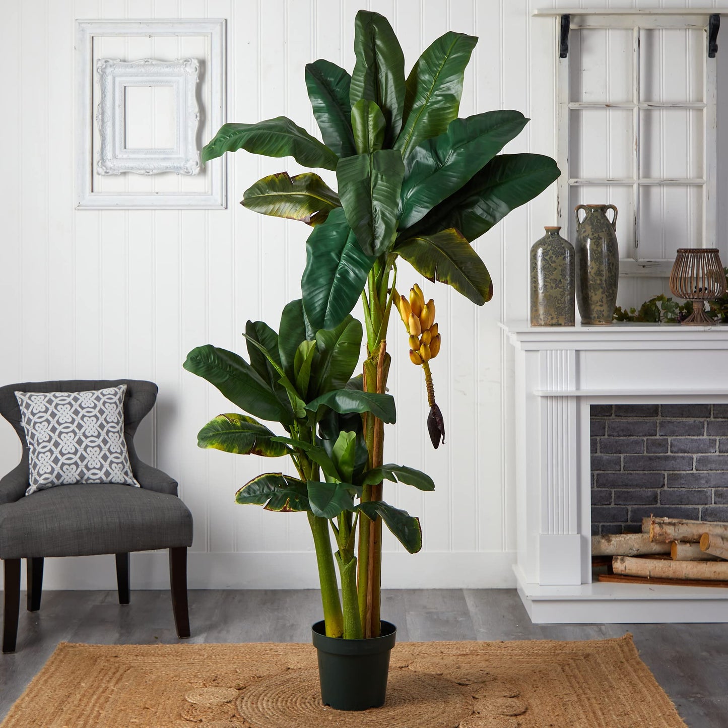 Nearly Natural 5226 6ft. Triple Stalk Banana Silk Tree , Green , 53.25" x 13" x 11.5"