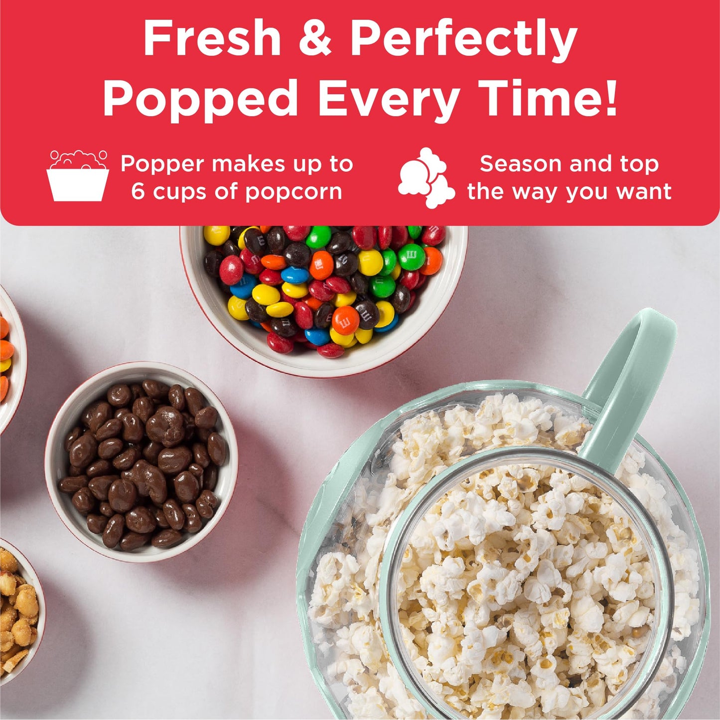 Ecolution Patented Micro-Pop Microwave Popcorn Popper with Temperature Safe Glass, 3-in-1 Lid Measures Kernels and Melts Butter, Made Without BPA, Dishwasher Safe, 3-Quart, Aqua