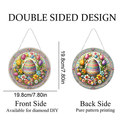 DIY Acrylic Diamond Art Painting Wreath Kits Special Shaped Rhinestone 5D Diamond Art Window Pendants Home Garden Wall Hanging Kits Hanging Ornament (Easter Egg)