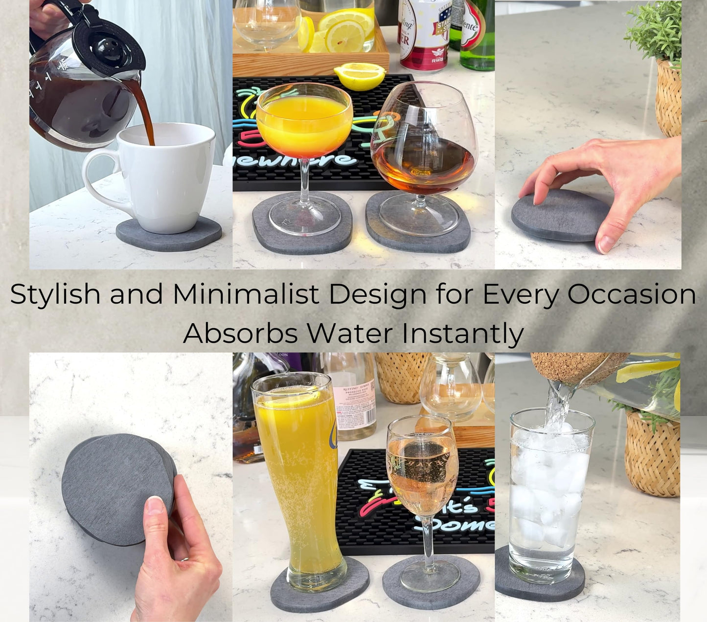 Stone Coasters Slate Set of 2, Stone Drying Mat for Kitchen Counter, Absorbent Diatomaceous Earth Coasters for Drinks, Diatomite Small Plant Coaster, Housewarming Gift, Coffee Table Decor