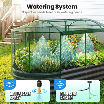 Quictent Galvanized Raised Garden Bed Kit with Self Watering System and Mesh Cover, Large Oval Metal Outdoor Planter Garden Boxes for Vegetables Herbs Flowers, 6x3x1Ft