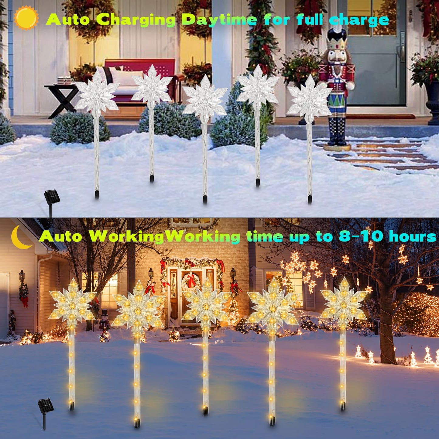 VOGVOG Snowflake Solar Christmas Pathway Lights, Set of 5 LED Outdoor Stake Lights, Waterproof Christmas Decorations for Garden, Yard, Lawn, Walkway, Patio Decor (Warm, 5pcs)