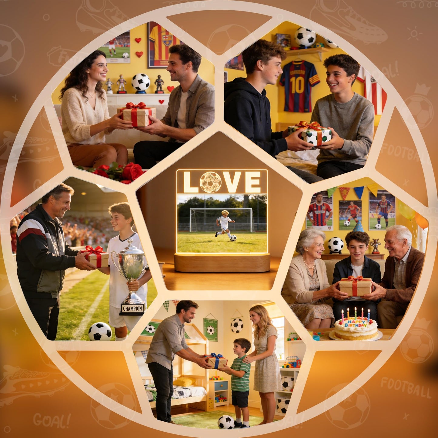 Okayera Light up Picture Frame, Soccer Gifts for Boy Teen Man, Love Football Frame LED Lamp with 4"X6" Photo, Sport Theme Bedroom Tabletop Office Decor, Present for Coach Athlete Fan Athletics