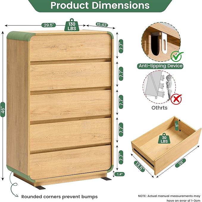 Standifurno 5 Drawer Dresser, Modern Dresser