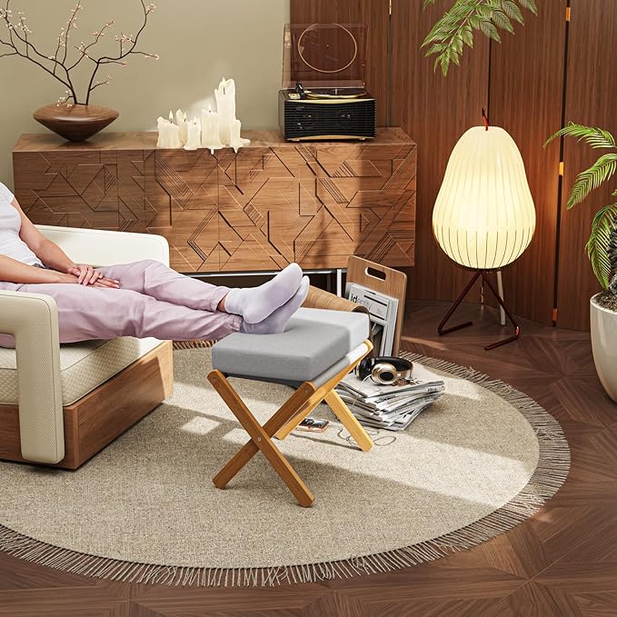 BAMBOOHOMIE Foldable Foot Stool Ottoman, Modern Foot Rest