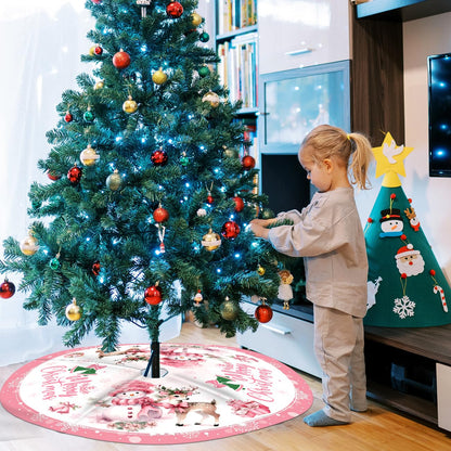 Pink Christmas Tree Skirt Merry Christmas Decoration Snowman Decoration 48 Inch Tree Skirt for Festival Party Decor Indoor Outdoor
