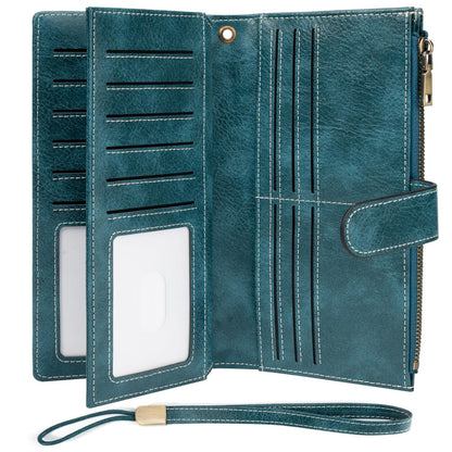 XINNSTAR Womens Wallet RFID Blocking Large Capacity Credit Card Holder Long Purses for Women with Wristlet Pocket ID Window