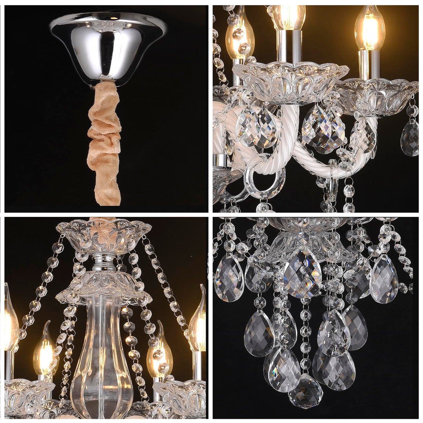 Afficat Modern Clear Crystal Chandelier 6-Light for Dinning Room K9 Crystal Ceiling Chandelier Lighting Fixtures for Living Room Bedroom Kitchen Easy Install (Clear 6 Lights)