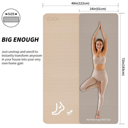 8mm Large Yoga Mat (6'x 4') - Extra Long and Wide 72 x 48 x 0.32 inches, Non-Slip POE Fitness Mat, Eco-Friendly, Thick Wide Exercise Mat for Home Workouts,Ideal for Yoga and Pilates. (Beige+Black)