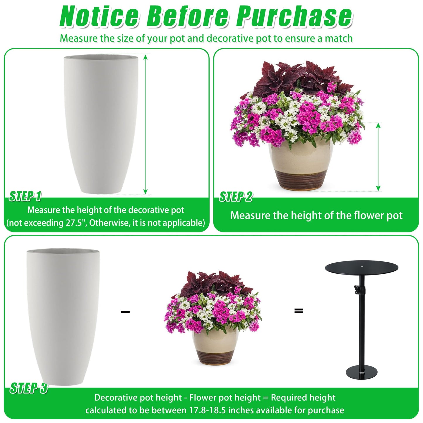 Adjustable Plant Risers for Inside Pots, 17-31" Rise Metal Planter Insert Filler for Large Pots, Plant Lift Pot Risers for Indoor Outdoor Tall Taper Planter Container (6" 8" 10" Base Top, Set of 1)