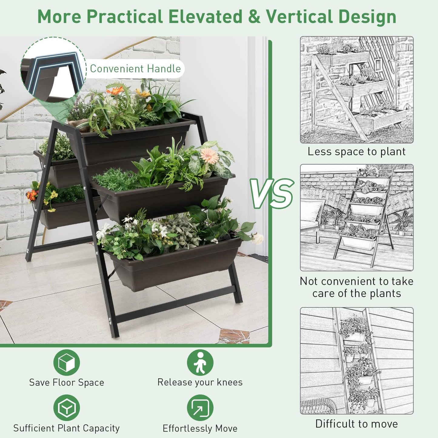 Giantex Vertical Raised Garden Bed, 5 Planter Boxes Container w/Drainage Holes, 31”H Freestanding Heavy-Duty Metal Frame, Indoor Outdoor Raised Bed for Vegetables Herbs Flowers to Grow