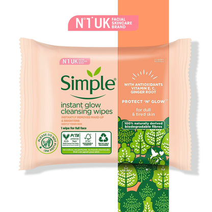 Simple Facial Wipes Protect N Glow Cleansing Bio 20 EA (Pack of 3)