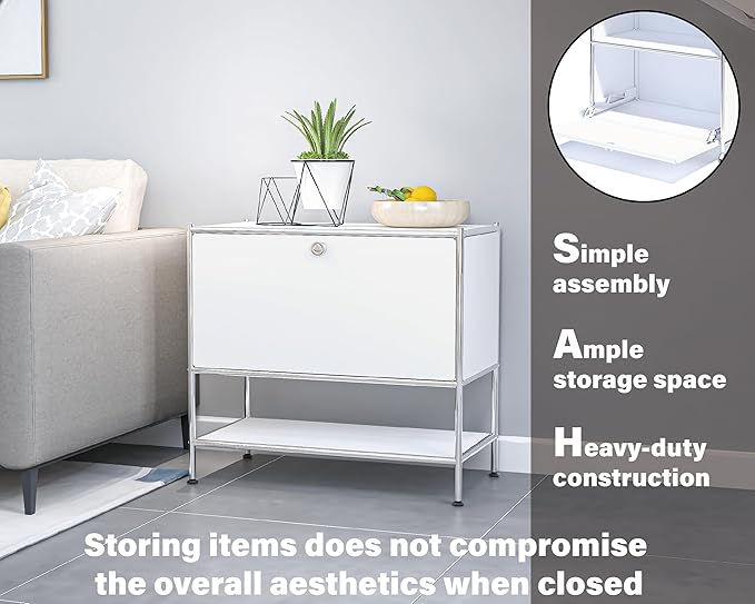 Metal Sidetable with Flap Door, 27.5" Height