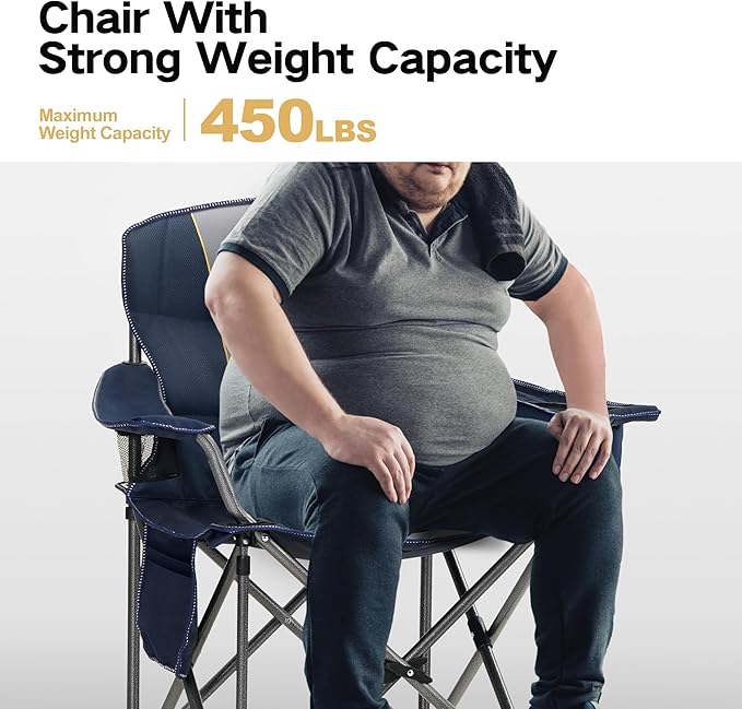 ALPHA CAMP Heavy Duty Camping Chair 500LBS Capacity, Oversized Folding Chair for Heavy People, Padded Portable Outdoor Chair with Cooler Bag & Cup Holder for Camping, Fishing, Beach