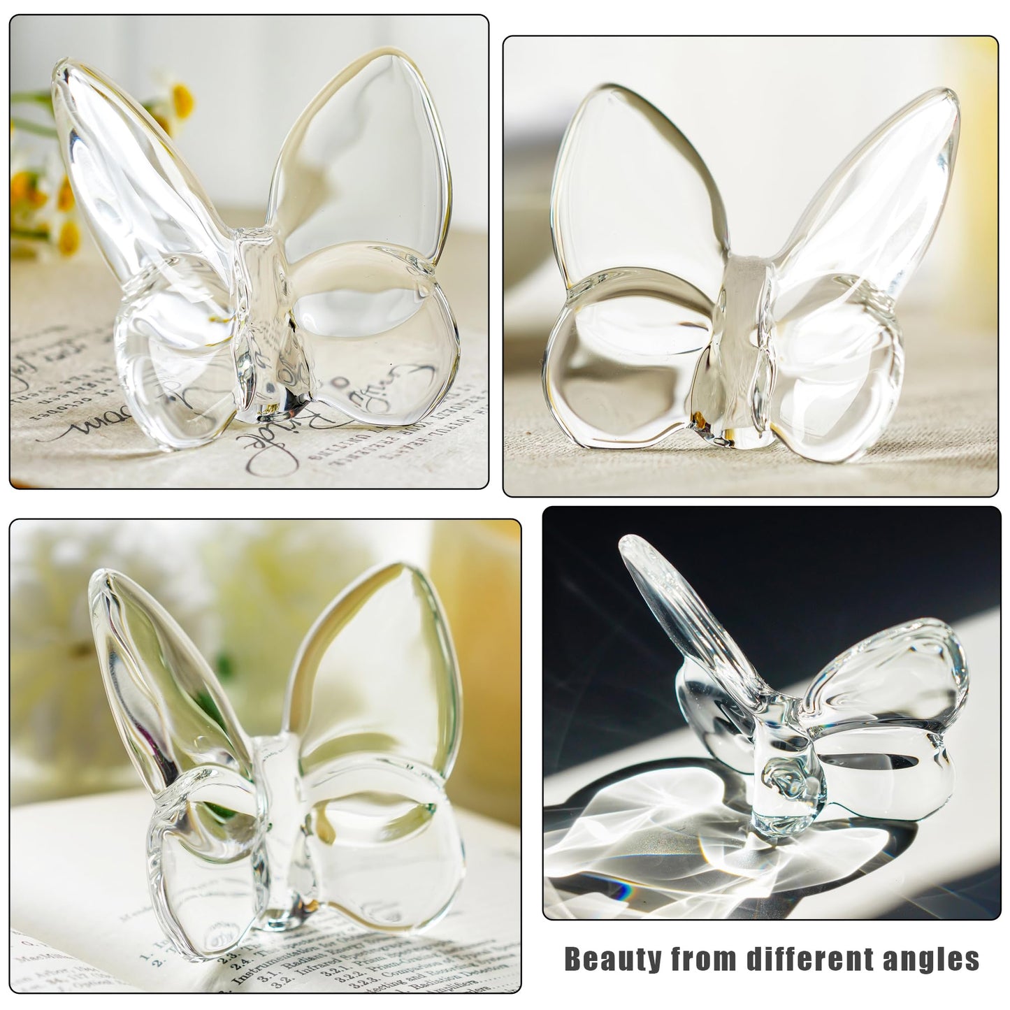 kanpura Crystal Flying Butterfly Figurine Collection Cut Glass Butterfly Ornament Statue Crystal Animal Collectible for Women (Clear)