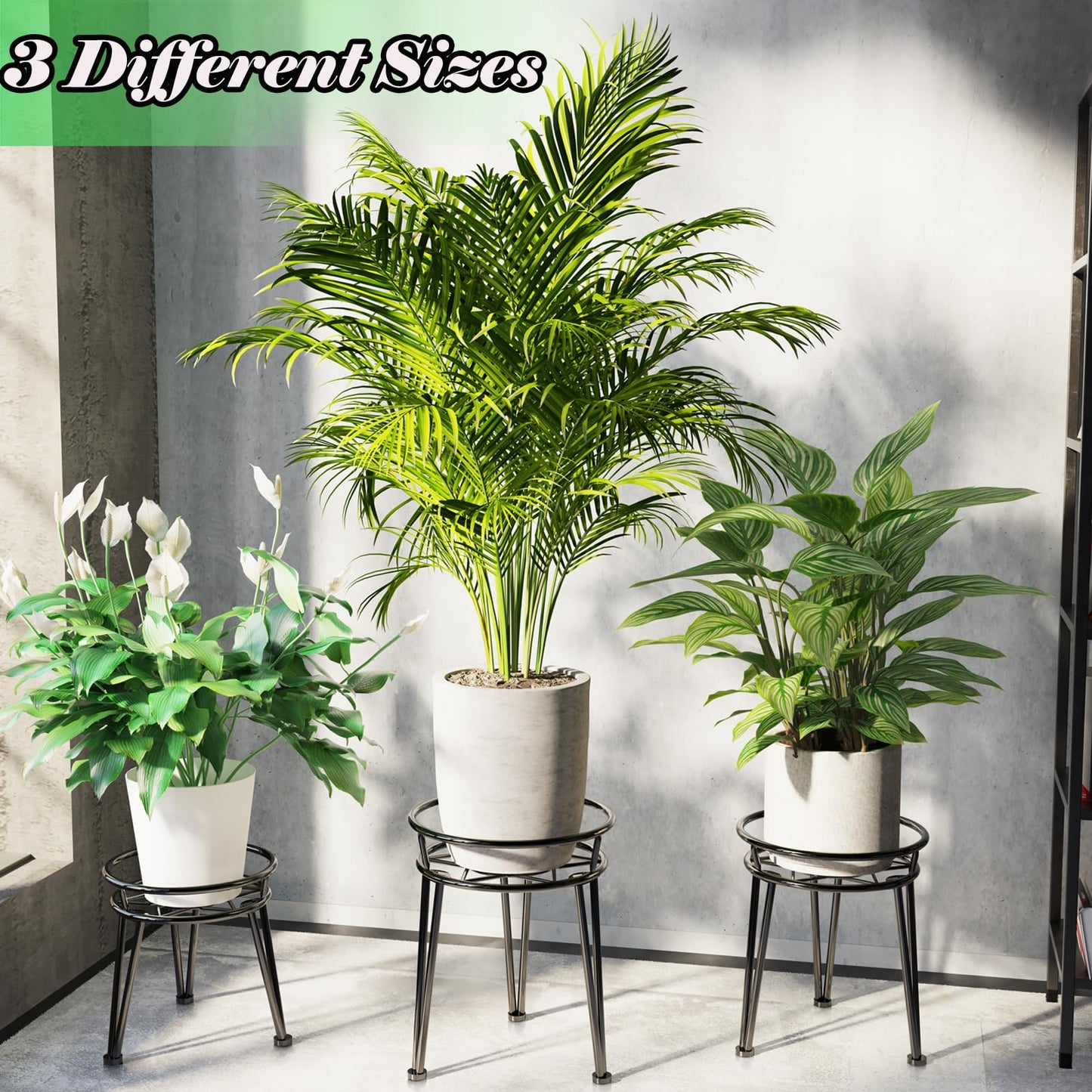 Santentre 3Pack Metal Plant Stands Outdoor Indoor,Rustproof Iron Flower Pot Stands Outdoor,Heavy Duty Pot Stand for Plants Indoor,Round Black Display Rack Flower Stand Plant Holders