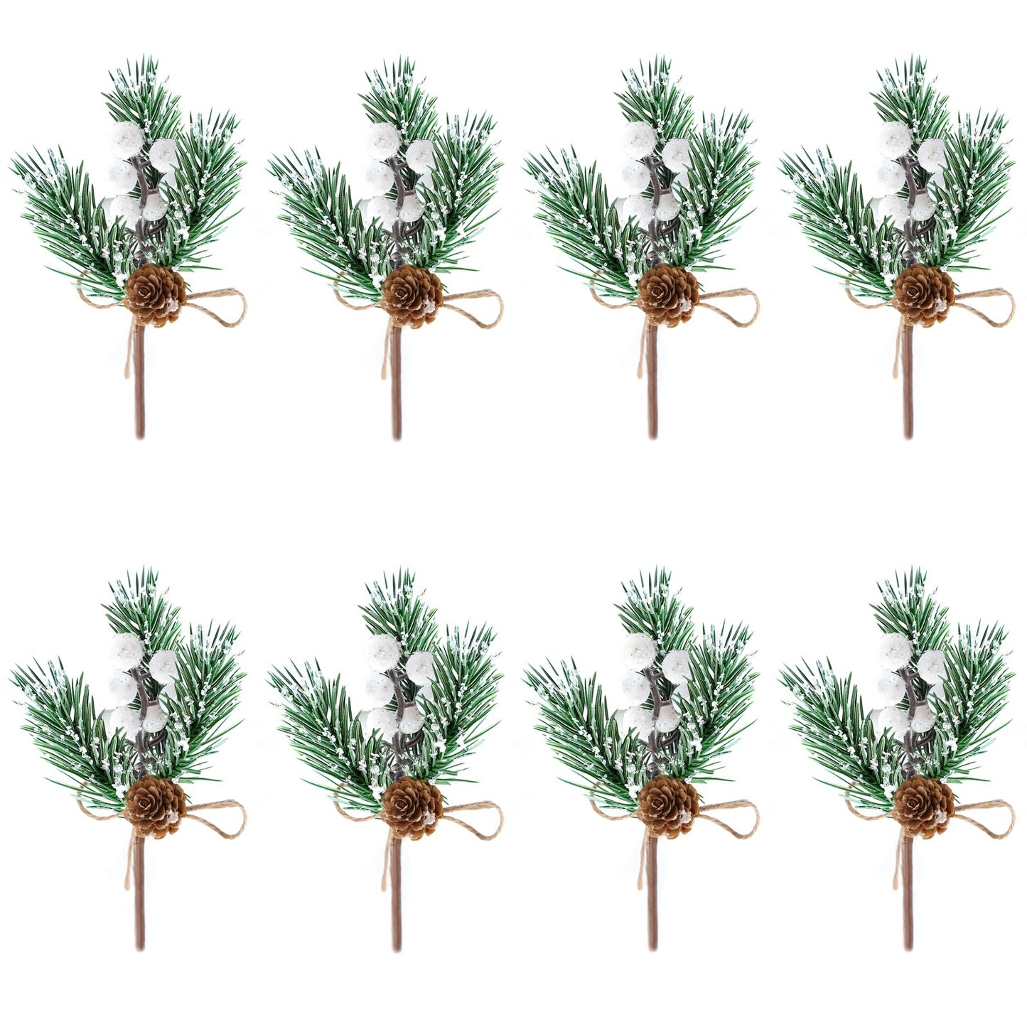 White Holly Berry Stems Pine Cones Crafts,Christmas Picks and Sprays,10 PCS