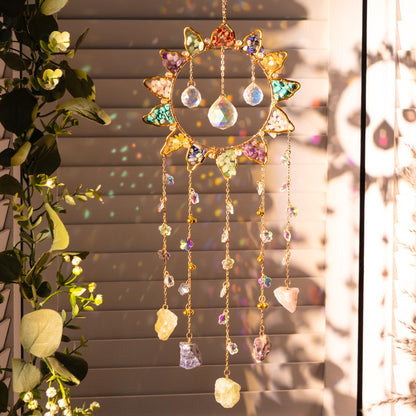 Tree of Life Crystal Sun Catcher Hanging Decor, Handmade Gift for Wall and Window with 3 K9 Crystal Prism Balls & Natural Crystal Stone, Rainbow Maker Decor Ornament for Home, Bedroom, Balcony