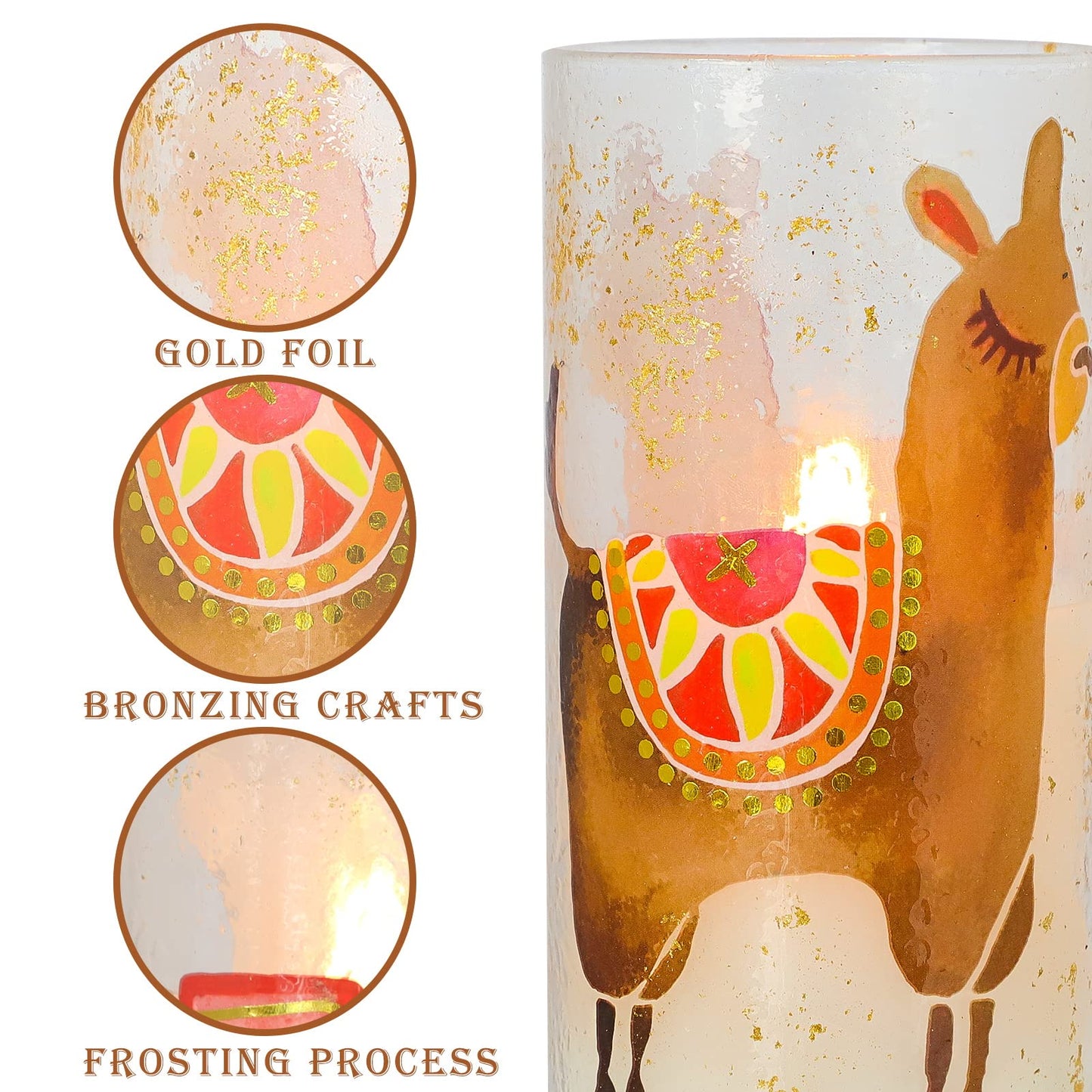 FLAVCHARM Set of 3 Glass Flameless Candles Alpaca Llama Decor Battery Operated Flickering Pillar LED Candle for Home Decor Party Festival Christmas Indoor Decorations