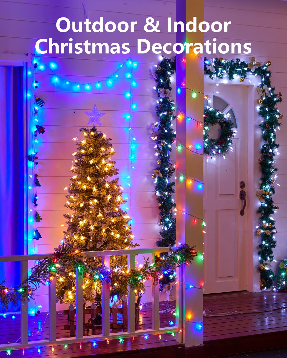 Brightown Solar Christmas Snowflake String Lights, 72FT 200 LED Outdoor Waterproof Fairy Lights with 8 Lighting Modes for Wedding, Party, Tree, Room, Garden, Patio, Yard, Home, Blue