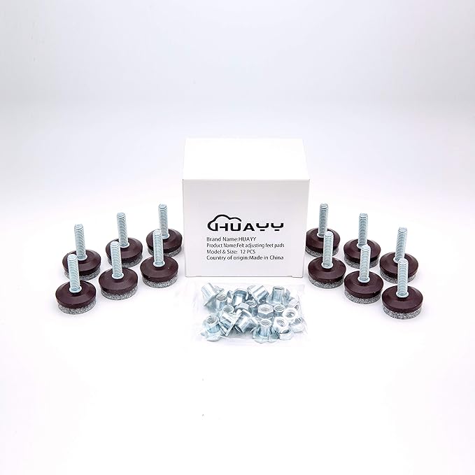HUAYY 12 Pack Adjustable Furniture Leveling Feet, 1/4-20 Threaded Stem