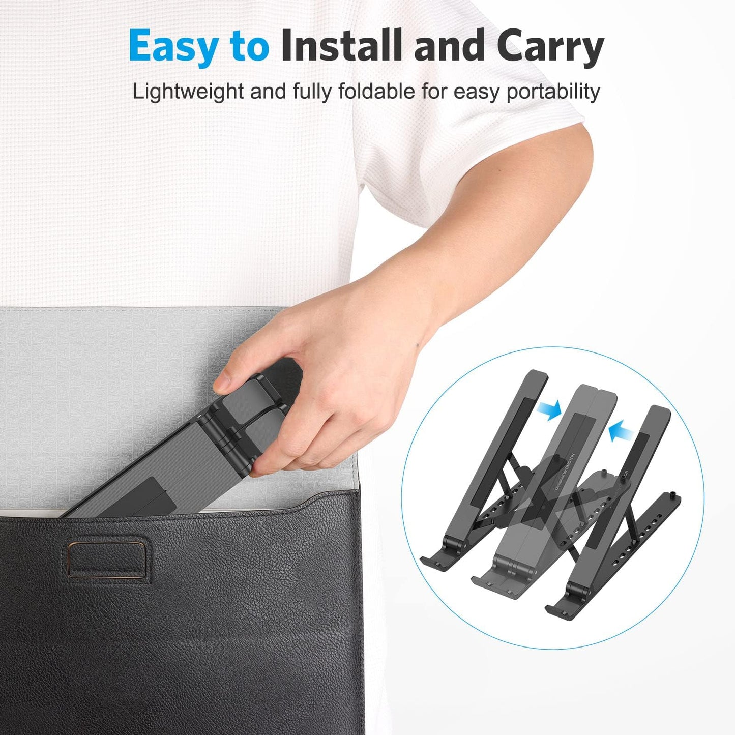 Portable Laptop Stand, OMOTON Laptop Stand for Desk Ergonomic 7-Levels Angles Adjustable Computer Stand, ABS Laptop Riser Holder Compatible with All Laptops and iPad(10-15.6")