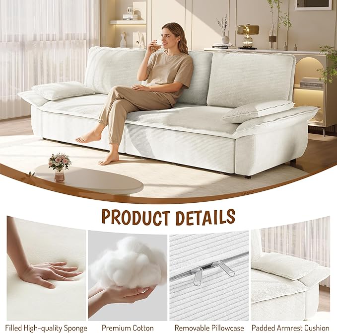 KEIKI 94.5" King-Size 3-in-1 Convertible Sleeper Sofa, Oversized Pull-Out Couch