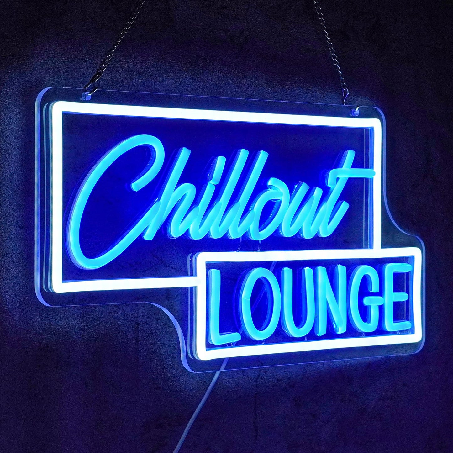 Virlusy Chillout Lounge Neon Sign for Wall Decor Dimmable Chill Led Light Signs Blue Letters Neon Light for Bar Bedroom Cafe Game Room Man Cave Club Decoration