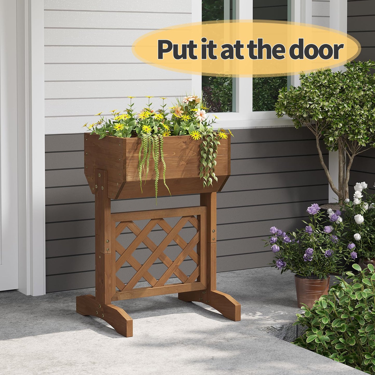 Furshus Wooden Planters for Outdoor Plants, Fence Style Wood Planter Boxes, Backyard Decor, Flower Planters for Flowers Vegetables