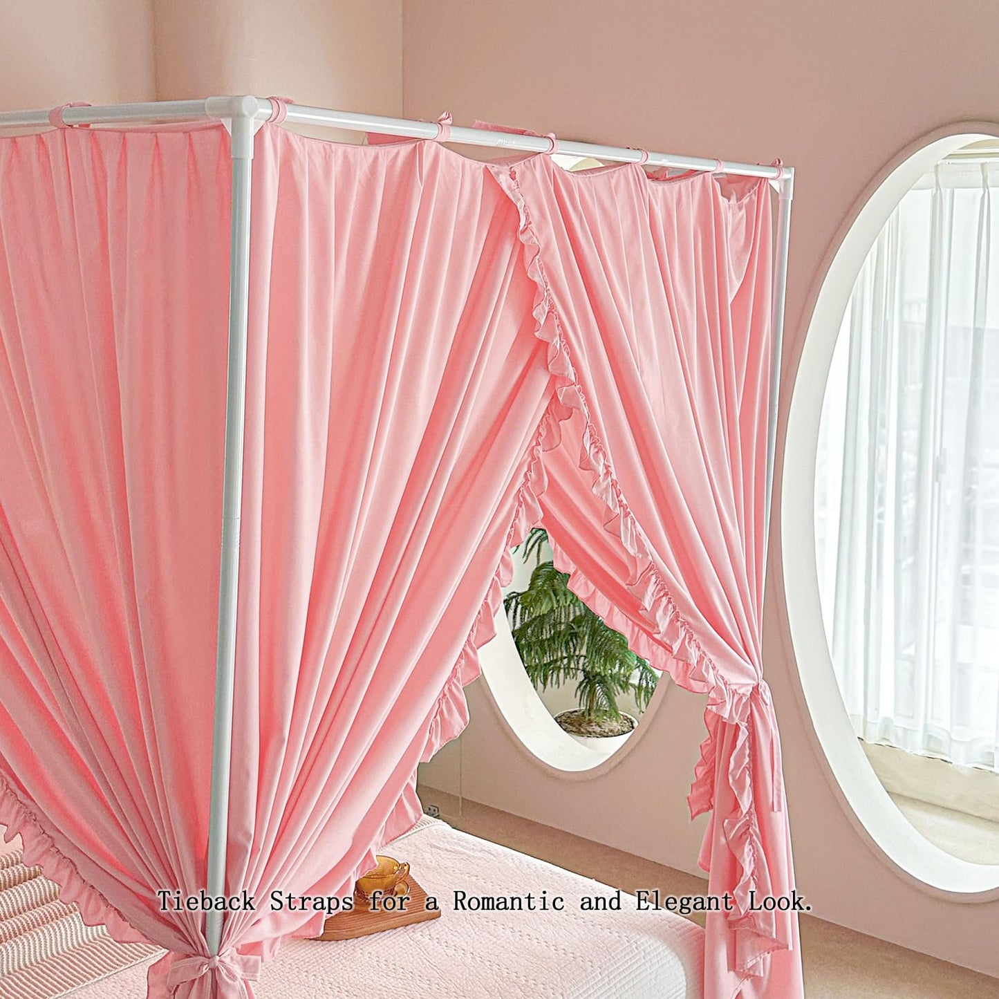 AIKASY Princess Canopy Bed Curtains with Top Ties - Windproof & Lightproof for Girls' Adult Bedroom Decor | Bed Canopy Drapes (Full,Pink)