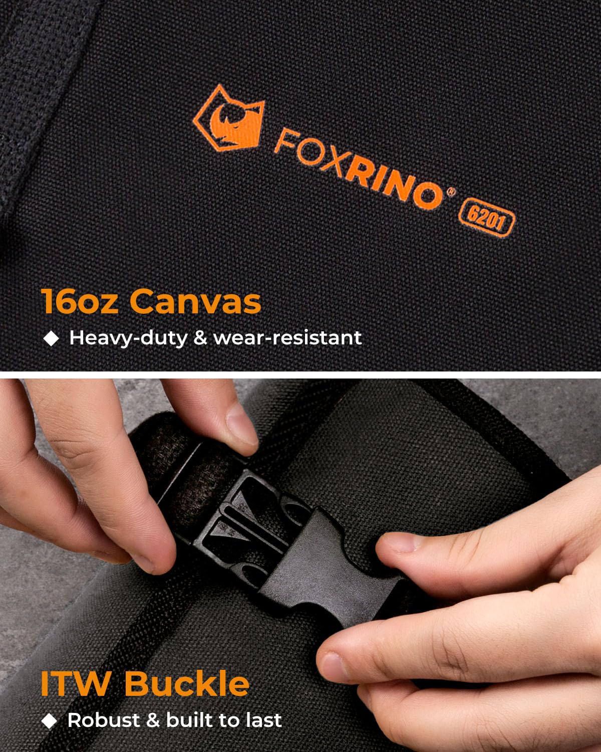 Foxrino Tool Roll For Men, Heavy Duty Tool Roll Bag Organizer, Roll Up Tool Pouch with 20 + 1 Pocket, Perfect Gifts for Men Father Dad Mechanic, Black