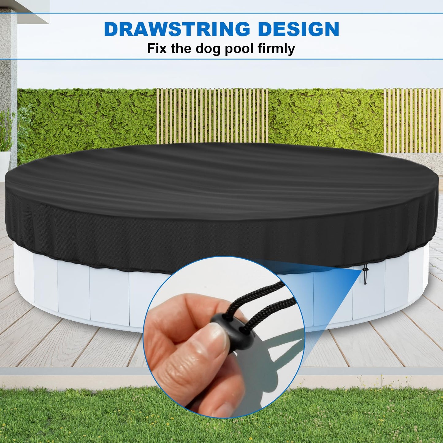 63" Foldable Dog Pool Cover, Round Swimming Pool Cover for Pets Kids Bath Tub, Inflatable Pool,Anti-UV Dustproof Waterproof Pool Safety Cover，Outdoor Inflatable Paddling Cover