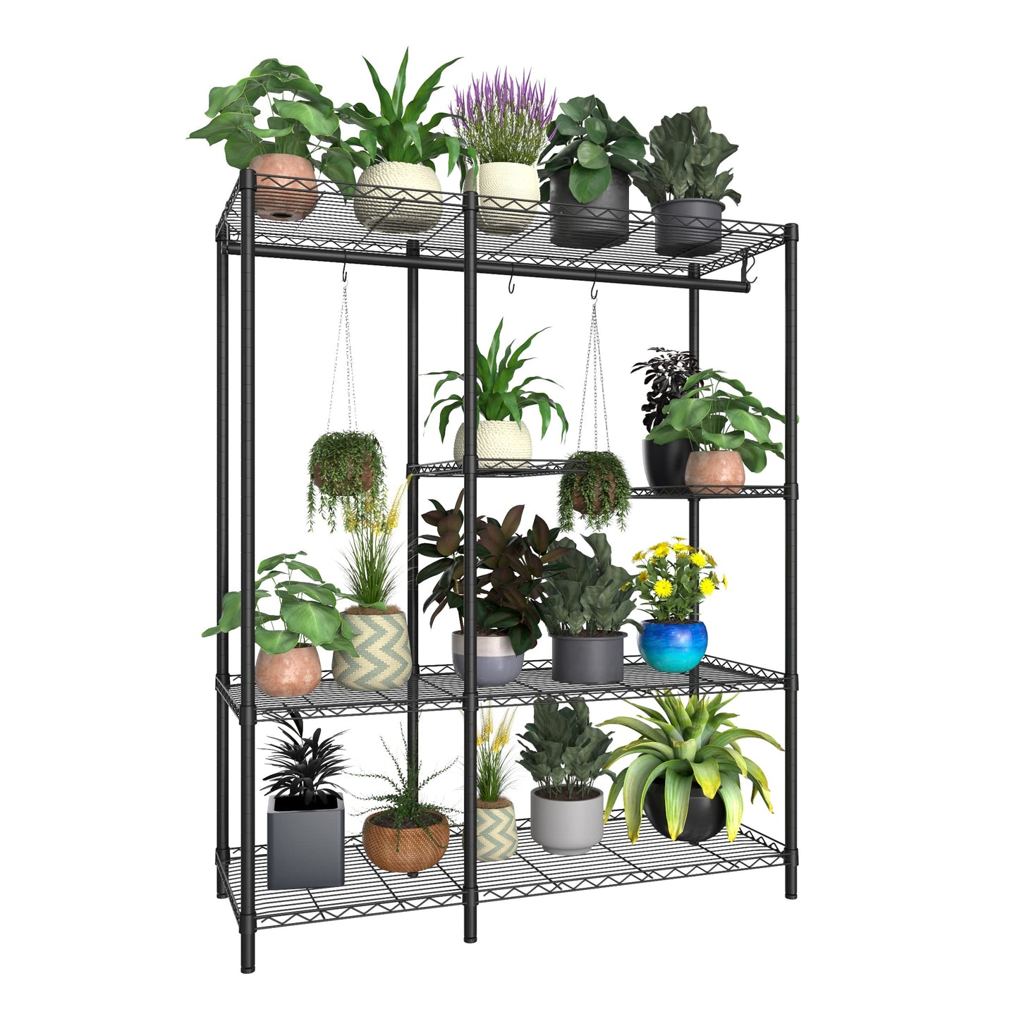 Xiofio 5-Tier Plant Stand for Indoor Outdoor, Large Reinforced Plant Shelf for Hanging Multiple Plants Plant Rack ,Adjustable Plant Stand Suitable for Bedroom Living Room Balcony Garden,Black