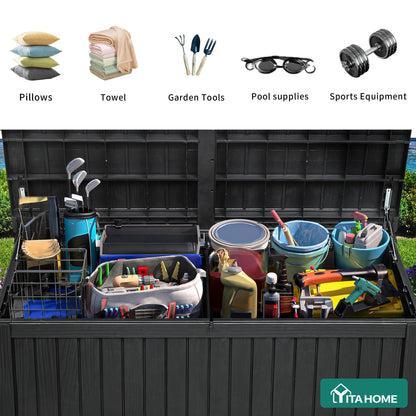 YITAHOME 220 Gallon Large Outdoor Storage XL Deck Box w/Divider for Patio Furniture,Outdoor Cushions, Garden Tools, Sports Equipment and Pool Supplies, Waterproof, Resin, Lockable, Black