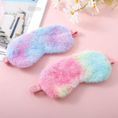 2 Pack Plush Sleeping Eye Mask Soft Plush Eye Mask Fuffy Eye Cover Comfortable Sleep Mask Blindfold Rainbow Faux Fur Eye Shade for Women, Men and Kids Travel Nap Sleeping 565488_2_3pL1H9vJ3