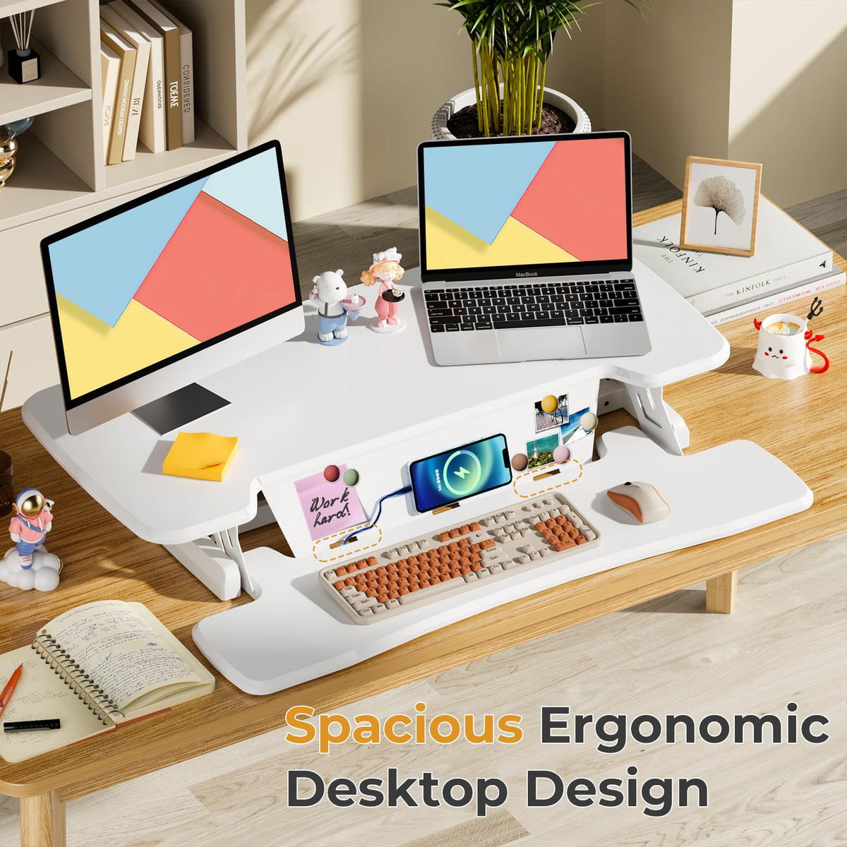 JOY worker Standing Desk Converter, 35" Height Adjustable Sit Stand Up Desk Riser with Keyboard Tray & 6 Fridge Magnets, Desktop Workstation Riser for Home Office Computer Laptop, White