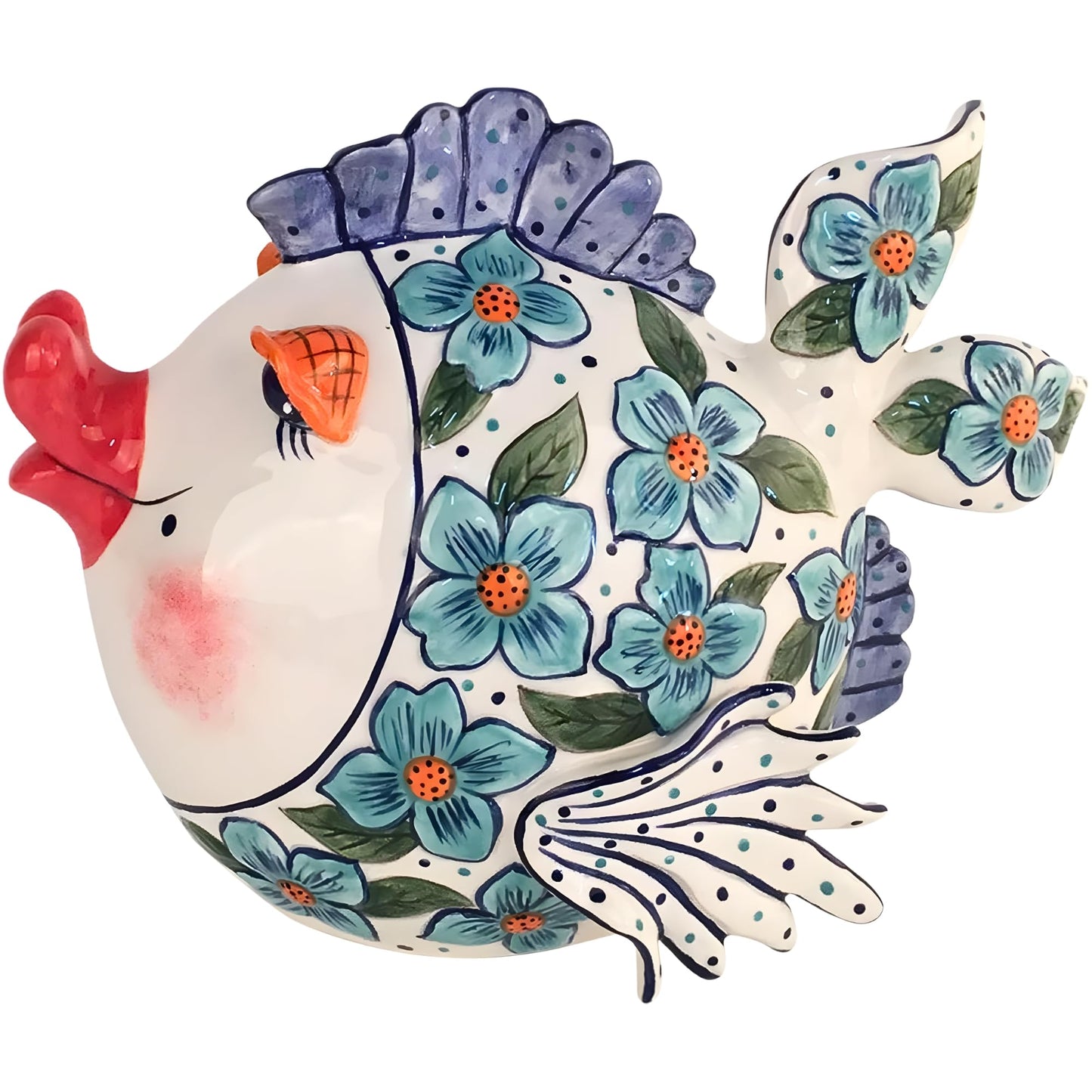 Blue Sky Clayworks Coastal Flower Fish Figurine, 9.5-inch Length, Blue, Tabletop Decoration